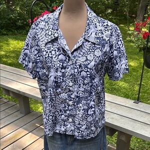 J. Crew Blue and White Short Sleeve Button Down Shirt